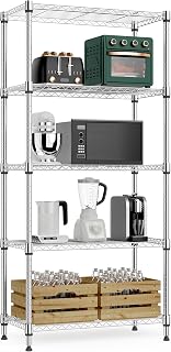 M MZG Heavy Duty Metal Shelving Unit 5 Levels, Up to 567 kg, Adjustable Shelves for Garage, Workshop and Warehouse, Studio, Black, 30 x 60 x 151 cm