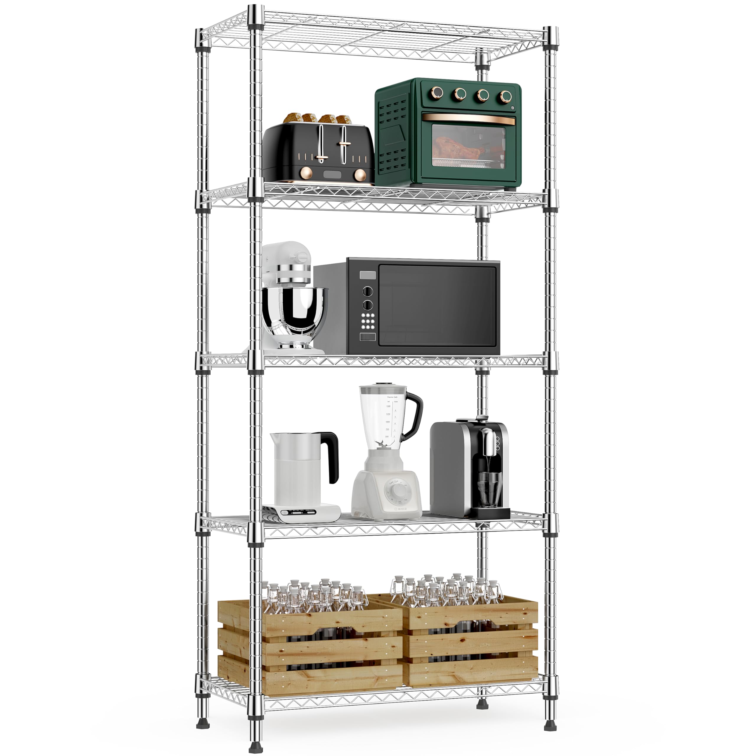 M MZG Heavy Duty Metal Shelving Unit 5 Levels, Up to 567 kg, Adjustable Shelves 
