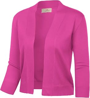 GRACE KARIN Women's 3/4 Sleeve Cardigan Knit Sweater Cropped Front Shrug Bolero