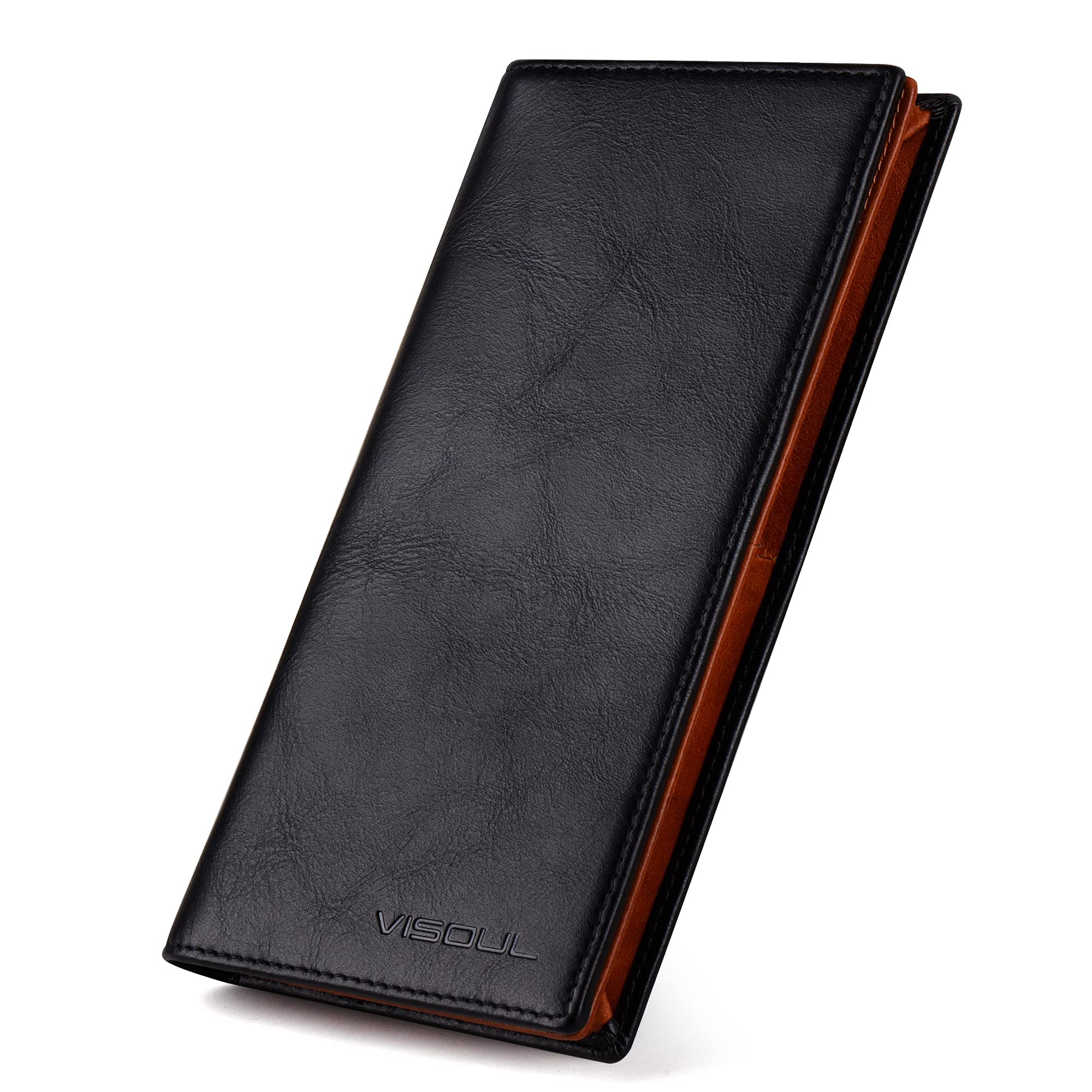 VISOUL Leather Checkbook Cover Wallet for Men with RFID Blocking, Mens Long Bifo