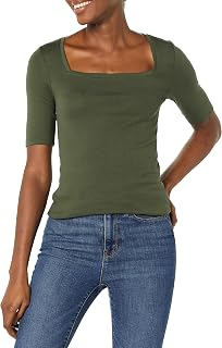 Amazon Essentials Women's Fitted T-Shirt with Square Neck and Half Sleeves