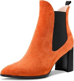 Aachcol Women's Chelsea Ankle Boots Closed Toe Pointed Toe Slip-on Chunky Width High Heel Suede 7.5 CM