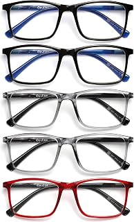 OPULIZE INK Reading Glasses - Value 5 Pack - Large Rectangular Frame - Spring Hinges - Scratch Resistant - Black Grey Red - Mens Womens +3.00