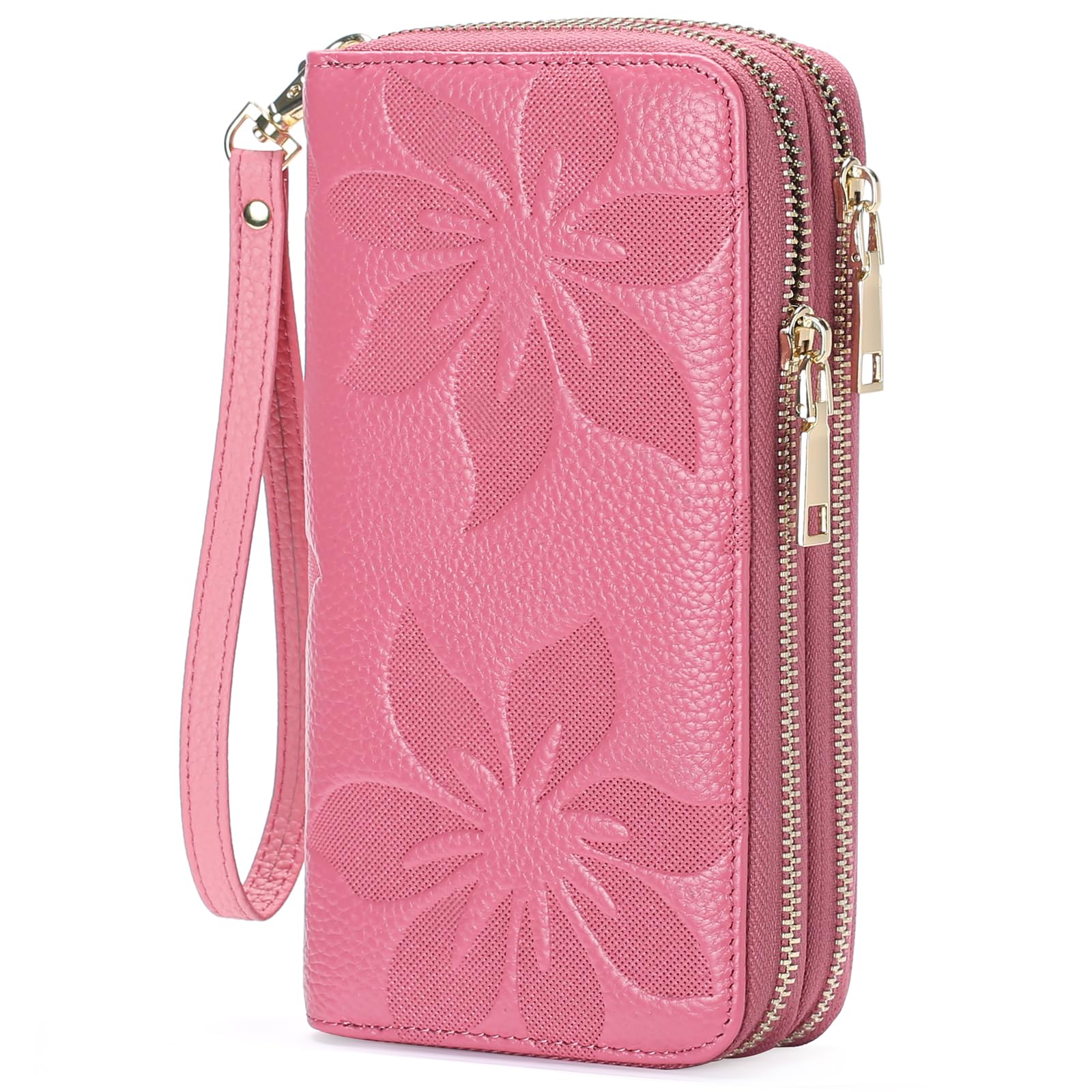GOIACII Women's Wallet Large Capacity Double Zip Around Credit Card Holder Leath