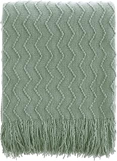 BATTILO HOME Sage Green Throw Blanket for Sofa Couch Office Living Room Home Décor Lightweight Textured Soft Cozy Knit Throw with Tassels Suitable All Seasons 50"x60"