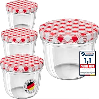 WELLGRO 75 x Preserving Jars 230 ml - Screw Lid TO82 Red Checked - Made in Germany - Storage Jars, Jam Jars, Storage Jars & Fermentation Jars