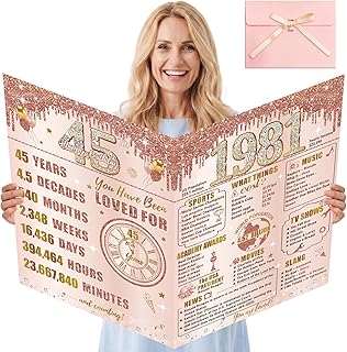 Turypaty Large 45th Birthday Card, 1981 Party Guest Book Gift for Women