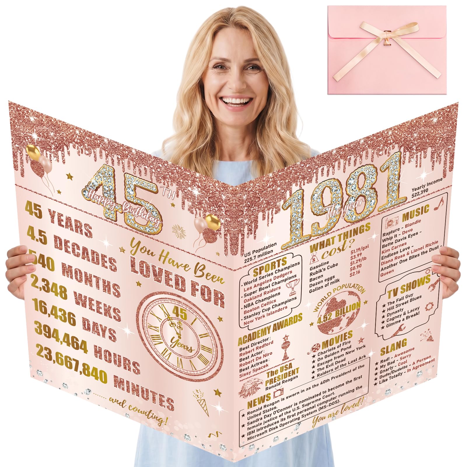 Turypaty Large 45th Birthday Card, 1981 Party Guest Book Gift for Women