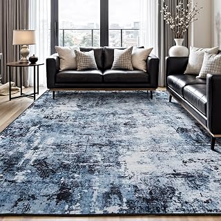 Rugflix 8x10 Area Rug for Living Room, Washable Navy Blue Dark Black Carpet