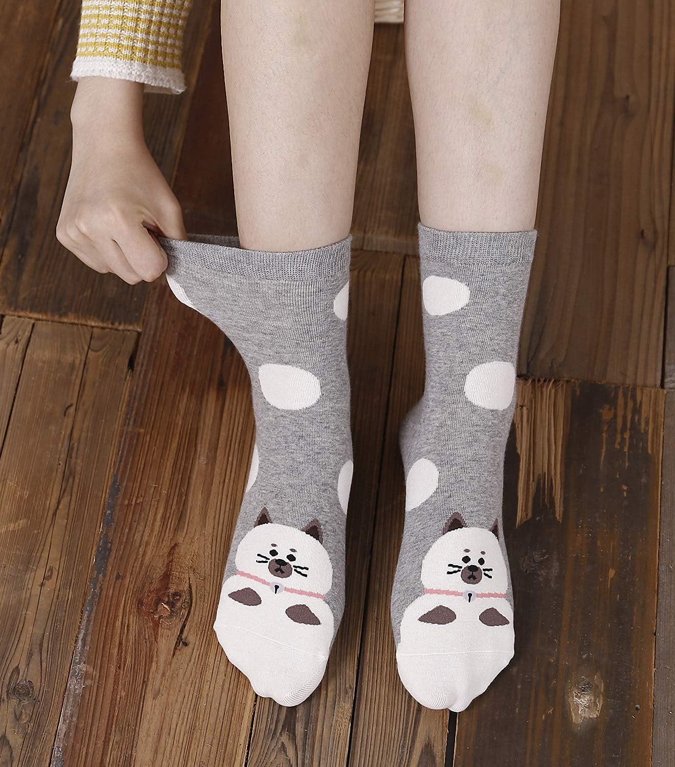 Women's Novelty Cotton Animal Cat Dog Food Painting Cute Funny Soft Socks for Gi
