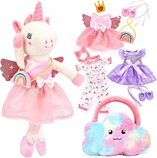 Unicorns Toys for Girls Age 4-6, Ballerina Doll Stuffed Animal Girl Toy 4-5 | Ballet Dress up Doll with Plush Bag, 4 Year Old Girl Birthday Gifts 5 Year Old Kids Present, Airplane Travel Soft Plush