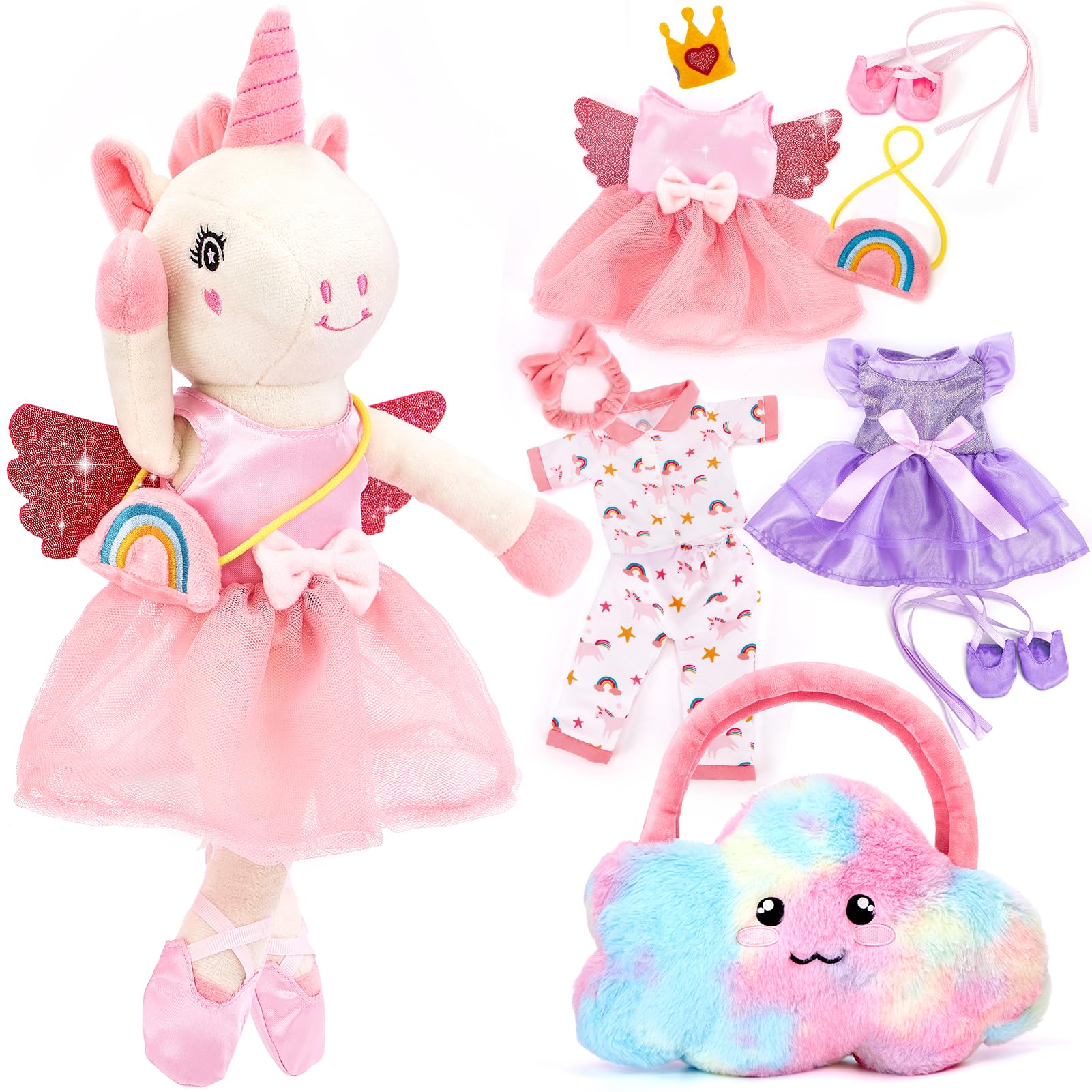 Unicorns Toys for Girls Age 4-6 with 3 Set Clothes with Plush Bag | Ballerina Dr