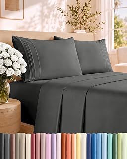 Queen Size 4 Piece Sheet Set - Comfy Breathable & Cooling Sheets - Charcoal