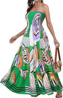 Women Strapless A Line Maxi Dress Tube Top Backless Casual Dress