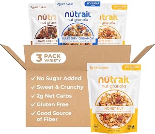 NuTrail Nut Granola Cereal, Variety Pack, No Sugar Added, Keto, Low Carb, Gluten Free, Grain Free, Healthy Breakfast 8 oz. 3 Count