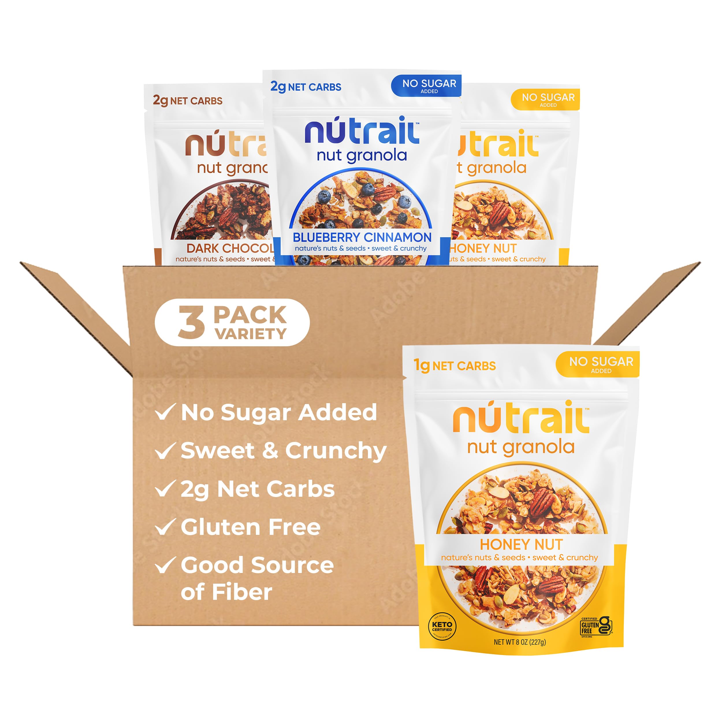 NuTrail Nut Granola Cereal, Variety Pack, No Sugar Added, Keto, Low Carb, Gluten
