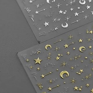 1 Sheet Gold Moon Starry Sky 3D Nail Stickers Embossing Self Adhesive Women Fashion Nail Art Design DIY Decoration Accessories