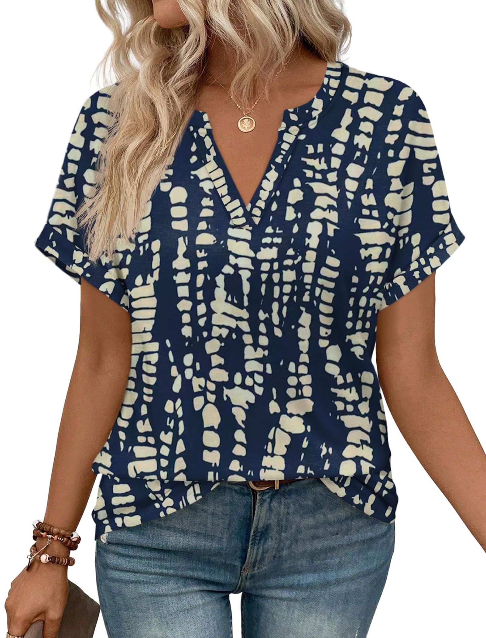 WIHOLL Womens Blouses Spring Tops Short Sleeve Shirts Dressy Casual Summer Vacat