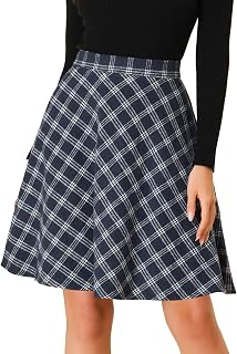 Allegra K Women's Plaids Vintage Tartan Elastic Waist Short A-Line Skirt