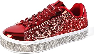 UUBARIS Women's Glitter Tennis Sneakers Neon Dressy Sparkly Sneakers Rhinestone Bling Wedding Bridal Shoes Shiny Sequin Shoes