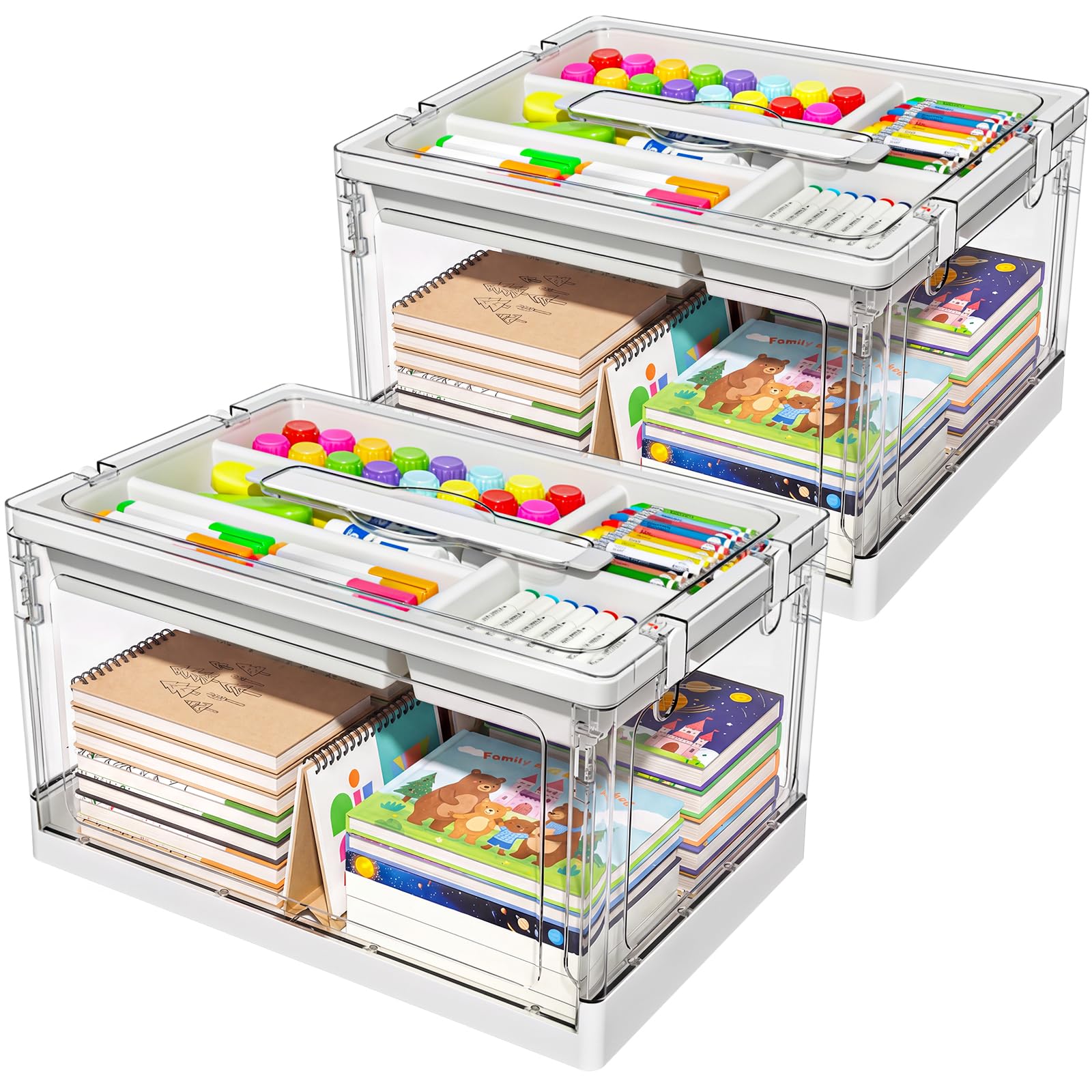 GeeBom 24QT 2Packs Clear Craft Organizers and Storage with Trays | Art Supply Or