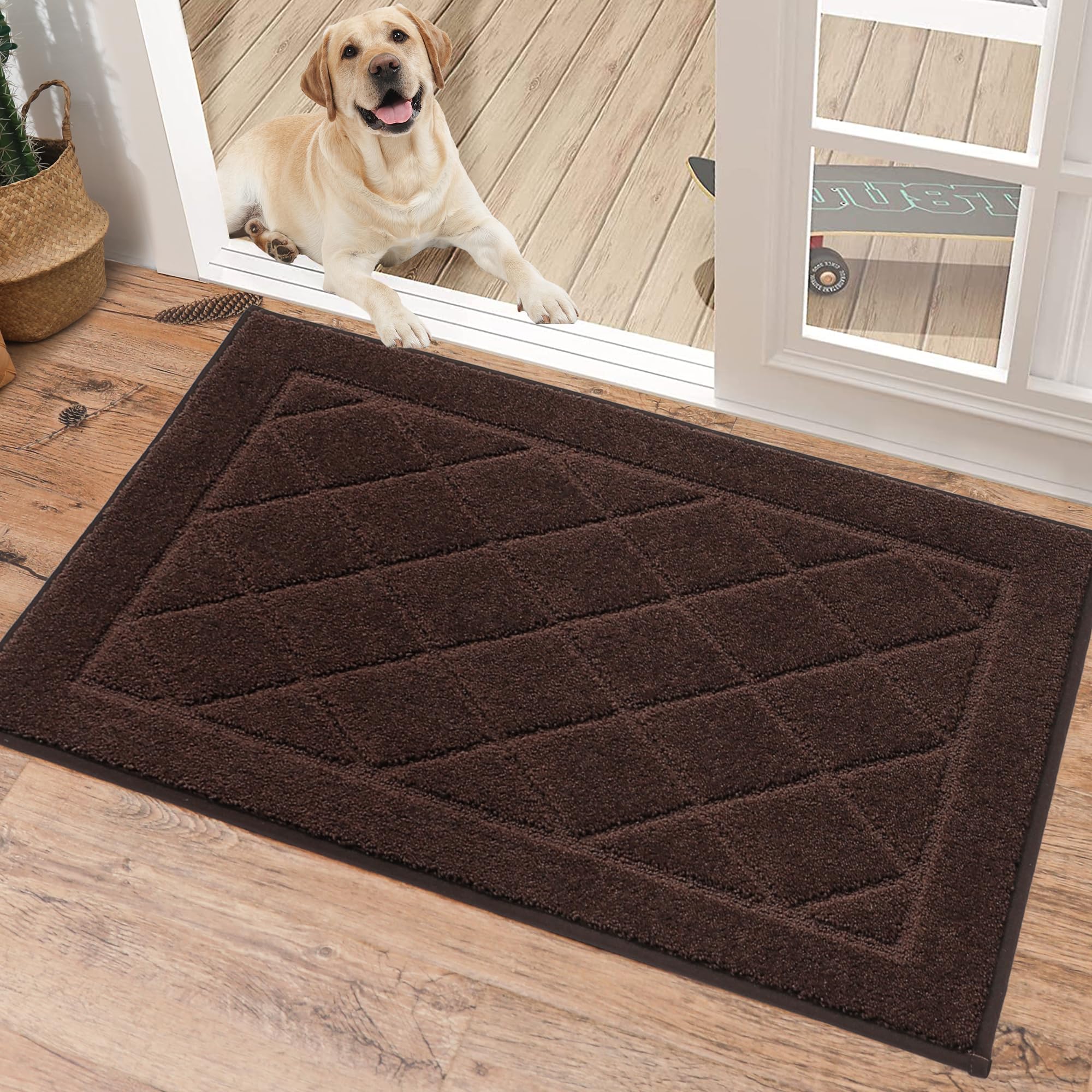 BEQHAUSE Dirt Trapper Door Mat 20" x 32", Non-Slip Doormat, Brown