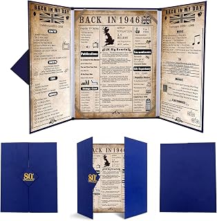 back in 1946 80th Birthday Gifts for Men, Blue Tri-Fold Card Poster | 80th Birthday Decorations card with 1946 UK facts, blue design and thick cardstock ,Poster Gift Ideas for Dad, Grandad or him