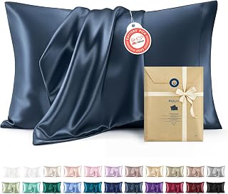 Bedsure Satin Pillowcase King Size Set of 2, Vintage Indigo Silk Pillowcase for Hair and Skin, 20x36 inch Satin Pillow Covers with Envelope Closure, Gifts for Men Women