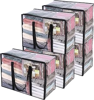 Vieshful 5 Stück Transparente Plastik Aufbewahrungstasche, 40L Organizer Aufbewahrungsbox Kleideraufbewahrung Umzugskartons für Bettdecken, Kleidung, Bettwäsche, Weihnachtskränzen und Steppdecken