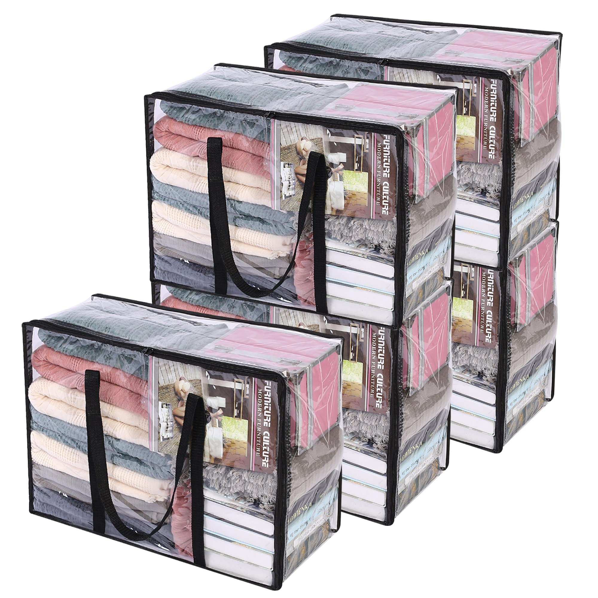 Vieshful 5 Stück Transparente Plastik Aufbewahrungstasche, 40L Organizer Aufbewa
