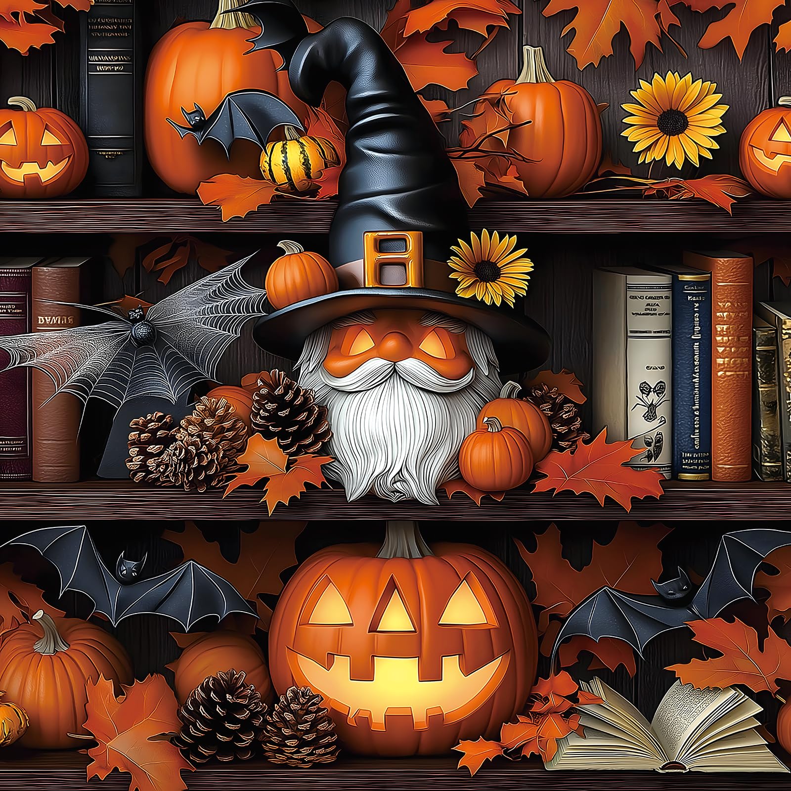 Halloween Puzzle 500 Piece with Lettered for Adults Gift, Pumpkin Bookshelf | Ji