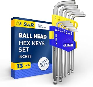 S&R Hex Key Set (13 Pieces) - Long Hexagonal Keys - Folding with Ball Head - Metric sizes (mm): 1.27/1.5/2.0/2.5/3.0/3.5/4.0/4.5/5.0/5.5/6.0/8.0/10.0 mm