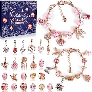 Christmas Bracelet Advent Calendar 2026 Gifts for Girls Kids Rose Gold | 24 days, countdown calendar DIY bracelet jewelry making kit, for adults, women, teens, girls, holiday, birthday