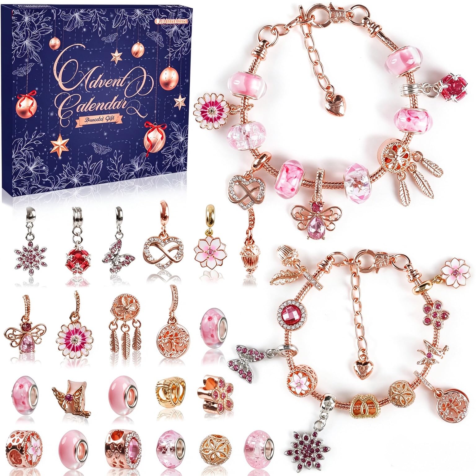 Christmas Bracelet Advent Calendar 2026 Gifts for Girls Kids Rose Gold | 24 days