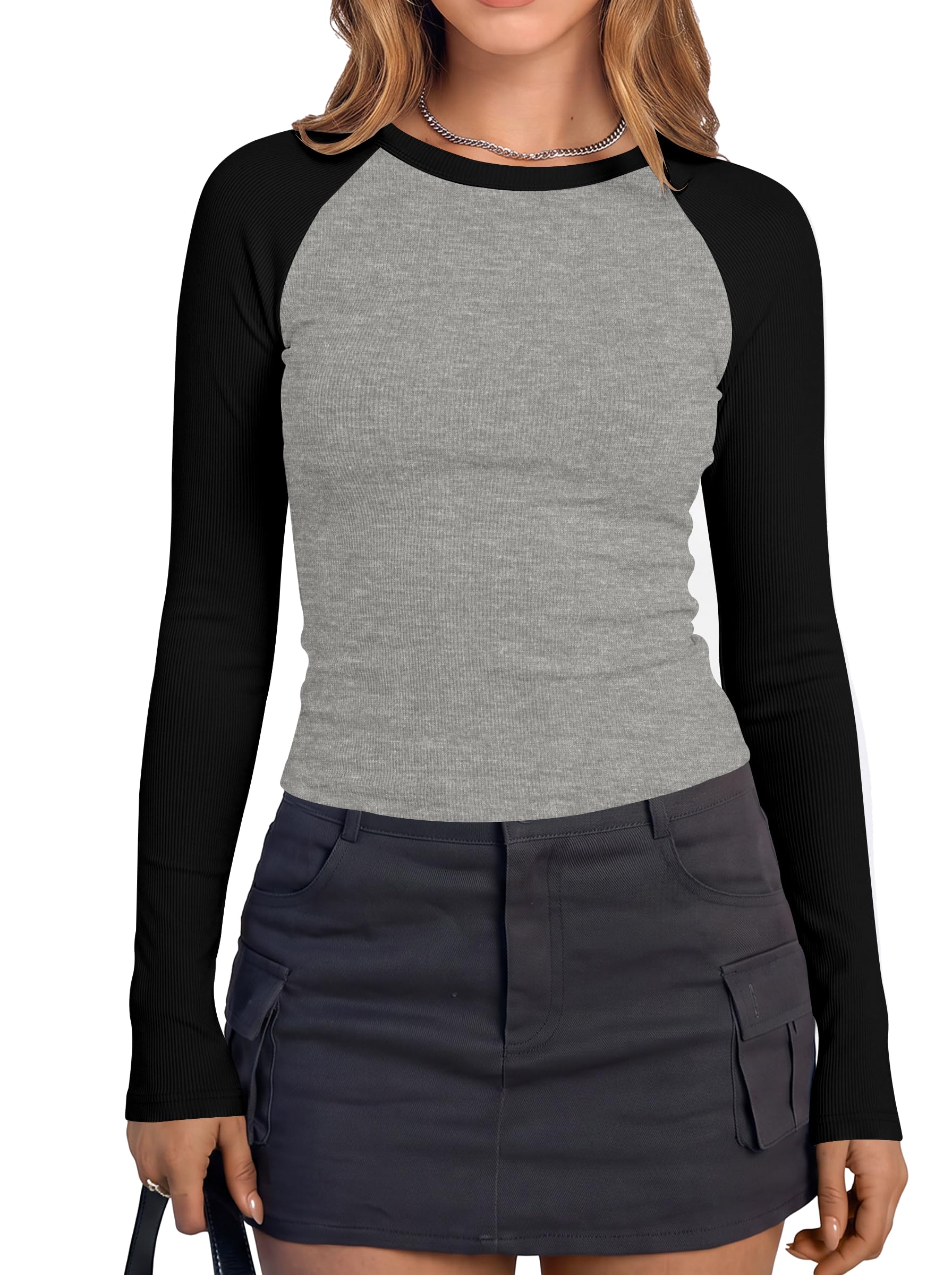 DUOEASE Women's Long Sleeve Crew Neck Slim Fit Pullover Women's Autumn