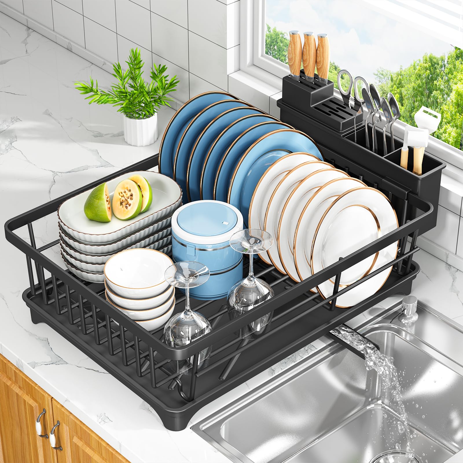 Kmiectse Dish Drying Rack for Small Kitchen Counter with Utensil Holder | Space 