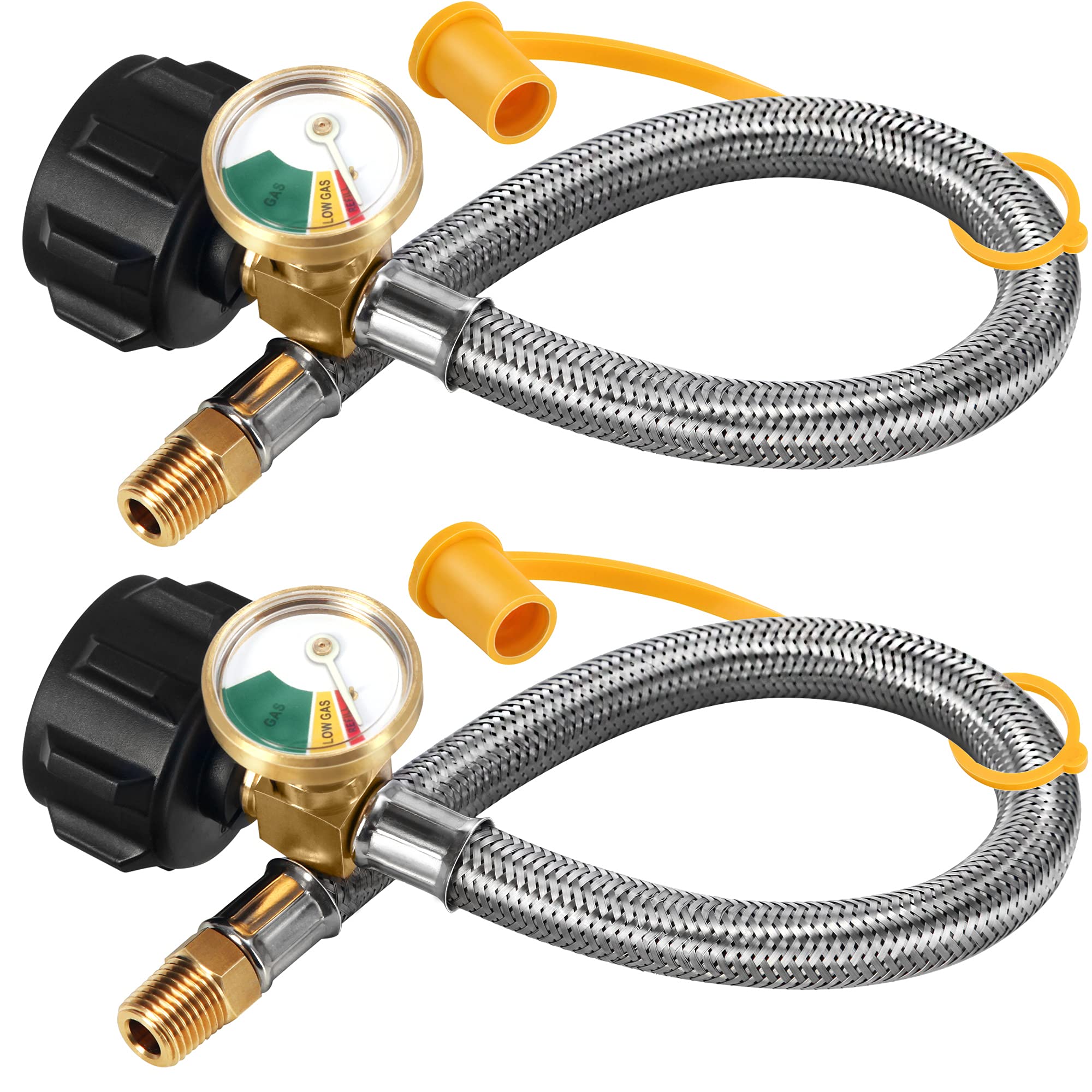 15 inch (packs of 2) RV Propane Hoses with Gauge, Stainless Steel Braided Camper