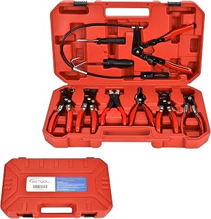 BETOOLL 9pc Hose Clamp Pliers, Professional Automotive with Flexible Wire Long Reach, Clic R Type Swivel Jaw and Flat Band Pliers for Coolant Radiator Heater/Water Hose (Red)
