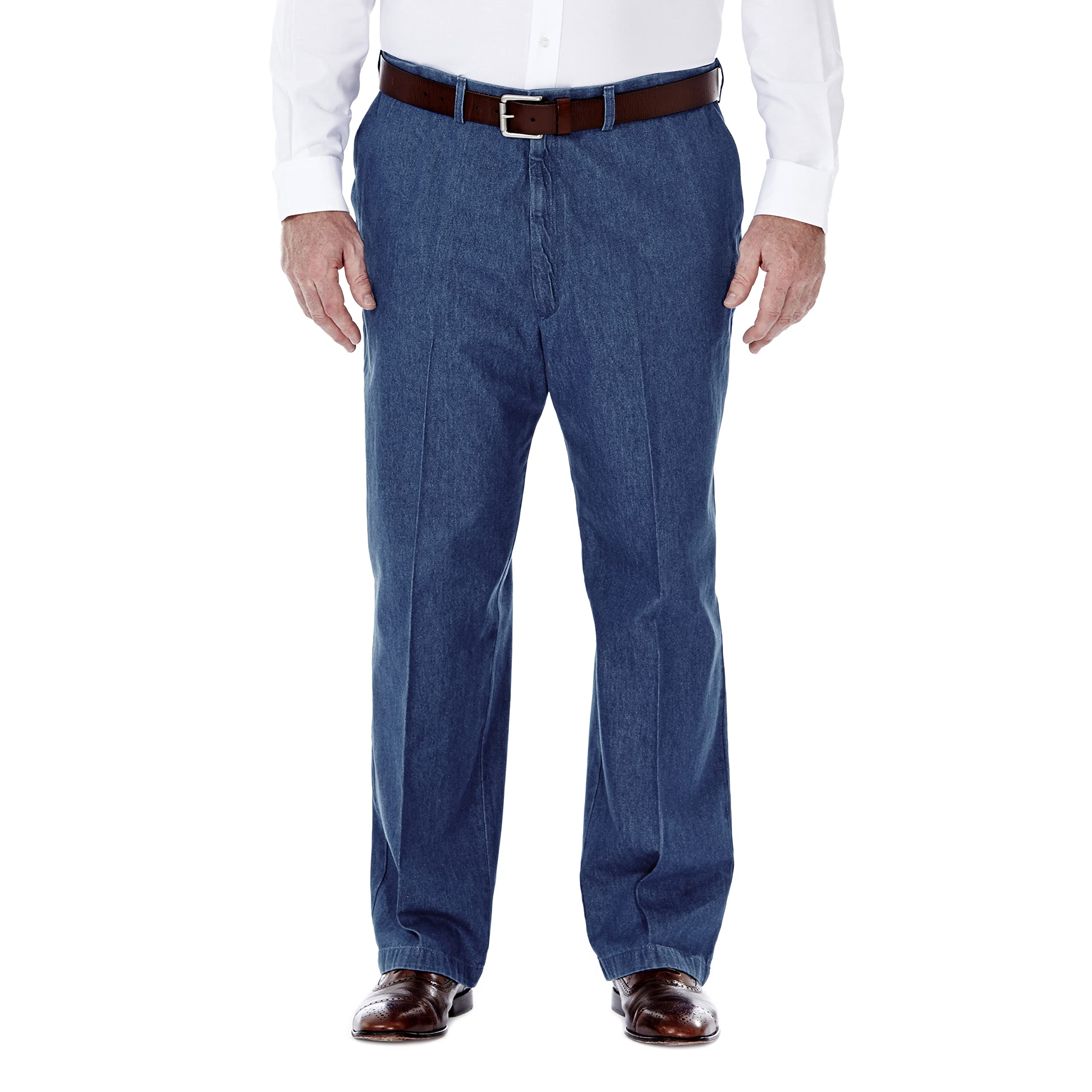 Haggar Men's Work To Weekend No Iron Denim Flat Front & Pleat Pant - Regular and
