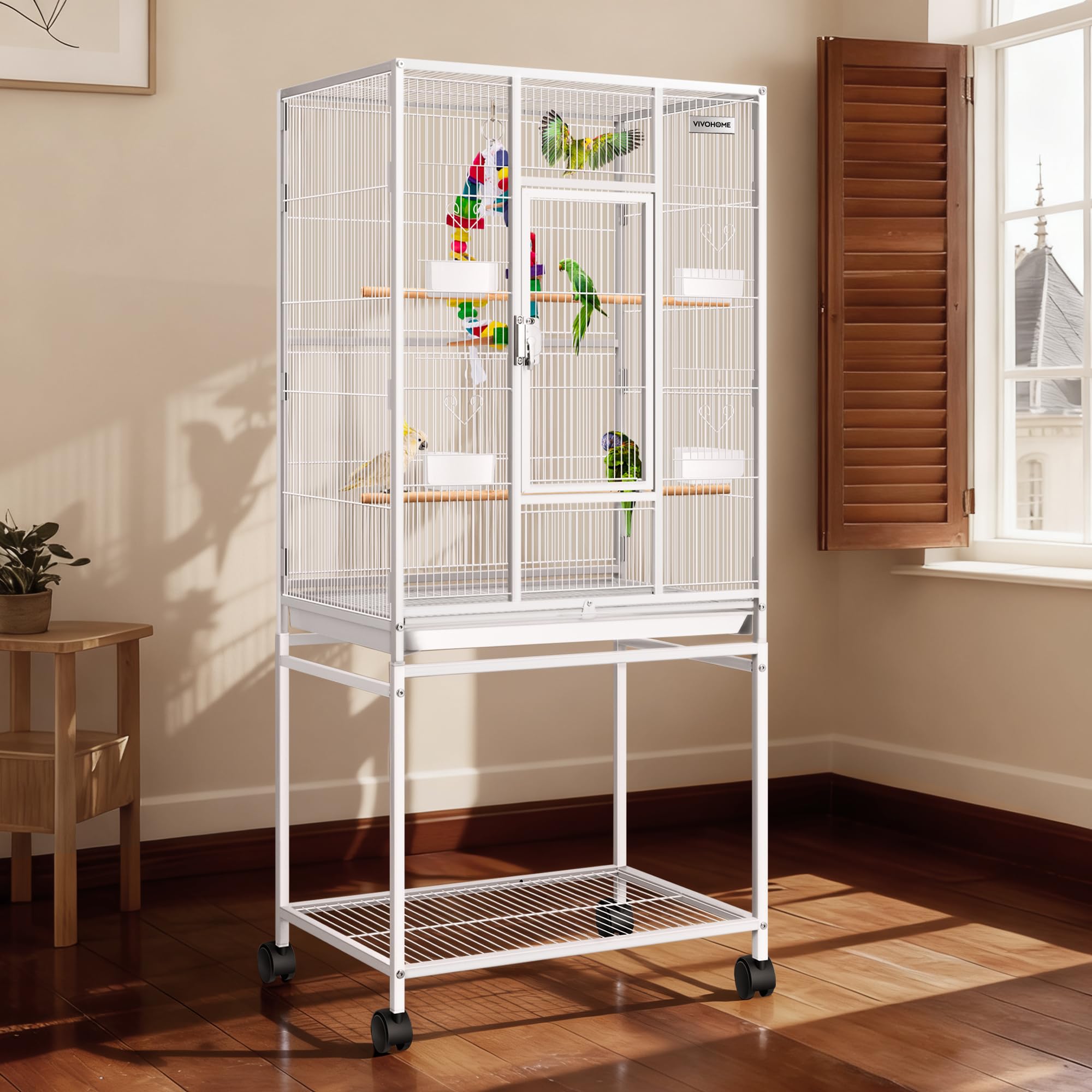 VIVOHOME 54 Inch Wrought Iron Large Bird Cage with Rolling Stand | Bird Flight C