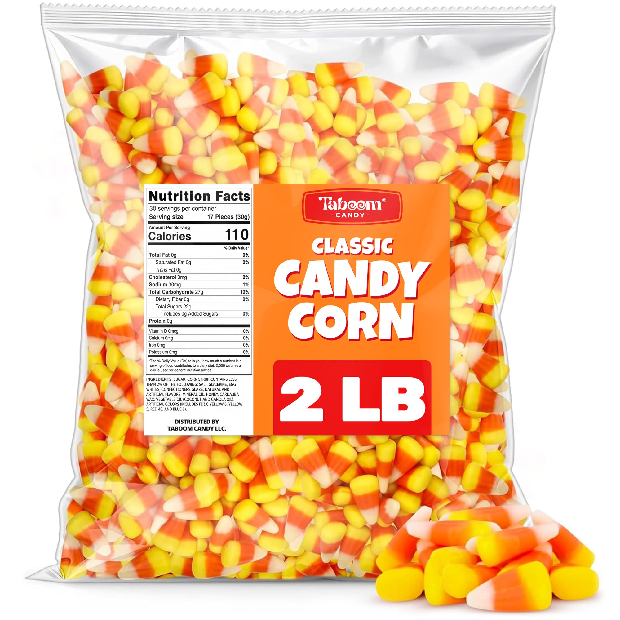 Taboom Classic Candy Corn, Made with Real Honey, 2 Pound Bag | Tri-color candy c