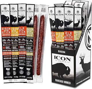 ICON Meats Snack Sticks Variety Pack, Bison, Elk, Venison & Pork, 24 Pack | Variety Pack, 6 per Flavor, 12g Protein, Keto & Low Carb, All Natural Jerky, Individually Wrapped, Gluten Free, Gifts for Him