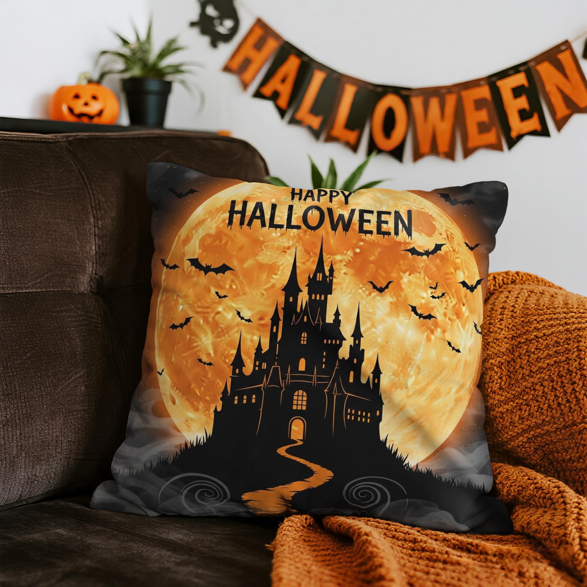 Halloween Cushion Cover 18x18 Inches - 1 Throw Pillow Cover for Home Decor & Out
