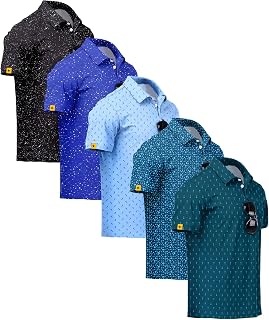 ZITY 5 Pack Mens Golf Shirt Short Sleeve UPF 50+ Print Patterns Casual Polo