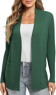EXCHIC Women's Casual Long Sleeve Knit Cardigan Lightweight Comfortable Open Front Long Sweaters with Pockets