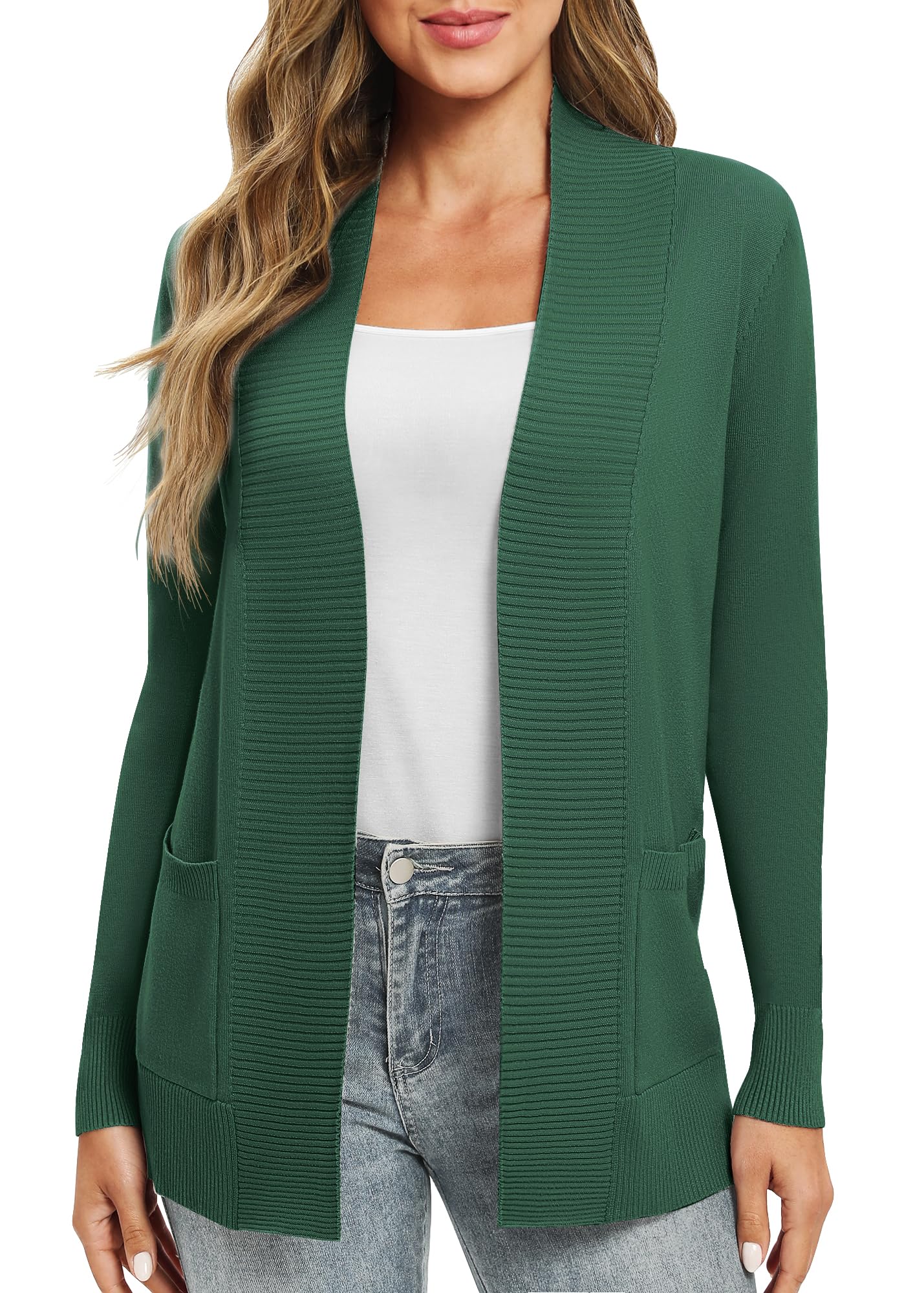 EXCHIC Women's Long Sleeve Knitted Cardigan, Lightweight Cosy Open Front, Long C