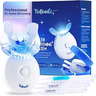 Teeth Whitening Kit with LED Light: VieBeauti Tooth Whitener for Sensitive Teeth - Removes Stains from Food Coffee Smoking Wine and Soda for a Bright Smile Mint