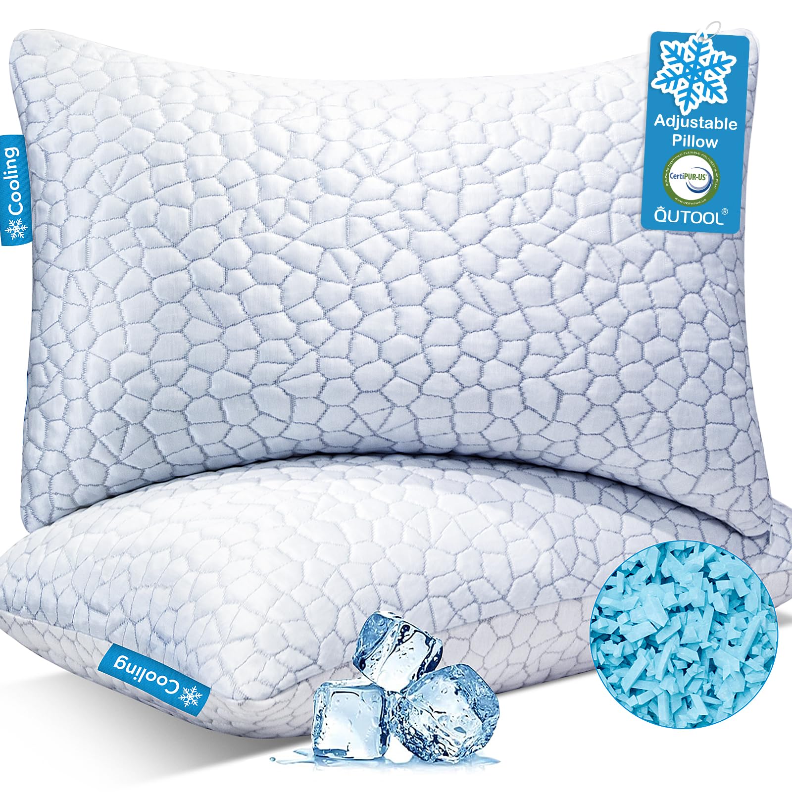 QUTOOL Cooling Pillow for Sleeping, CertiPUR-US Shredded Memory Foam Queen Pillo