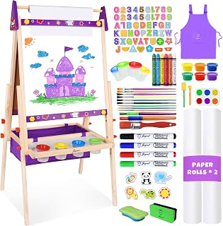 Joyooss Art Easel for Kids Easel,Adjustable Standing Wooden Easels Kid Whiteboard & Chalk Board Kids Dry Erase Board,Art Easel for Kid Age 3-4 4-8 9-12 Drawing Easels
