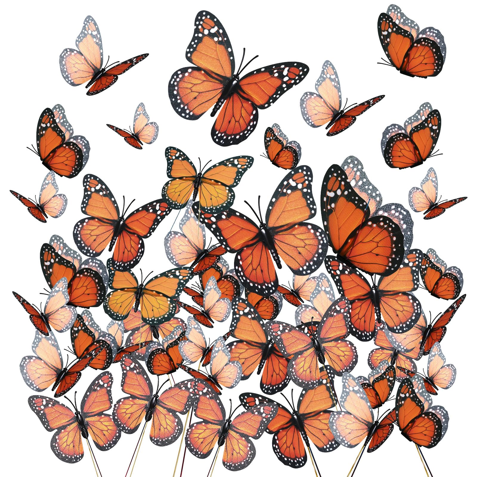 Yzurbu 24PCS Realistic Orange Monarch Butterfly Decorations – Artificial Butterf